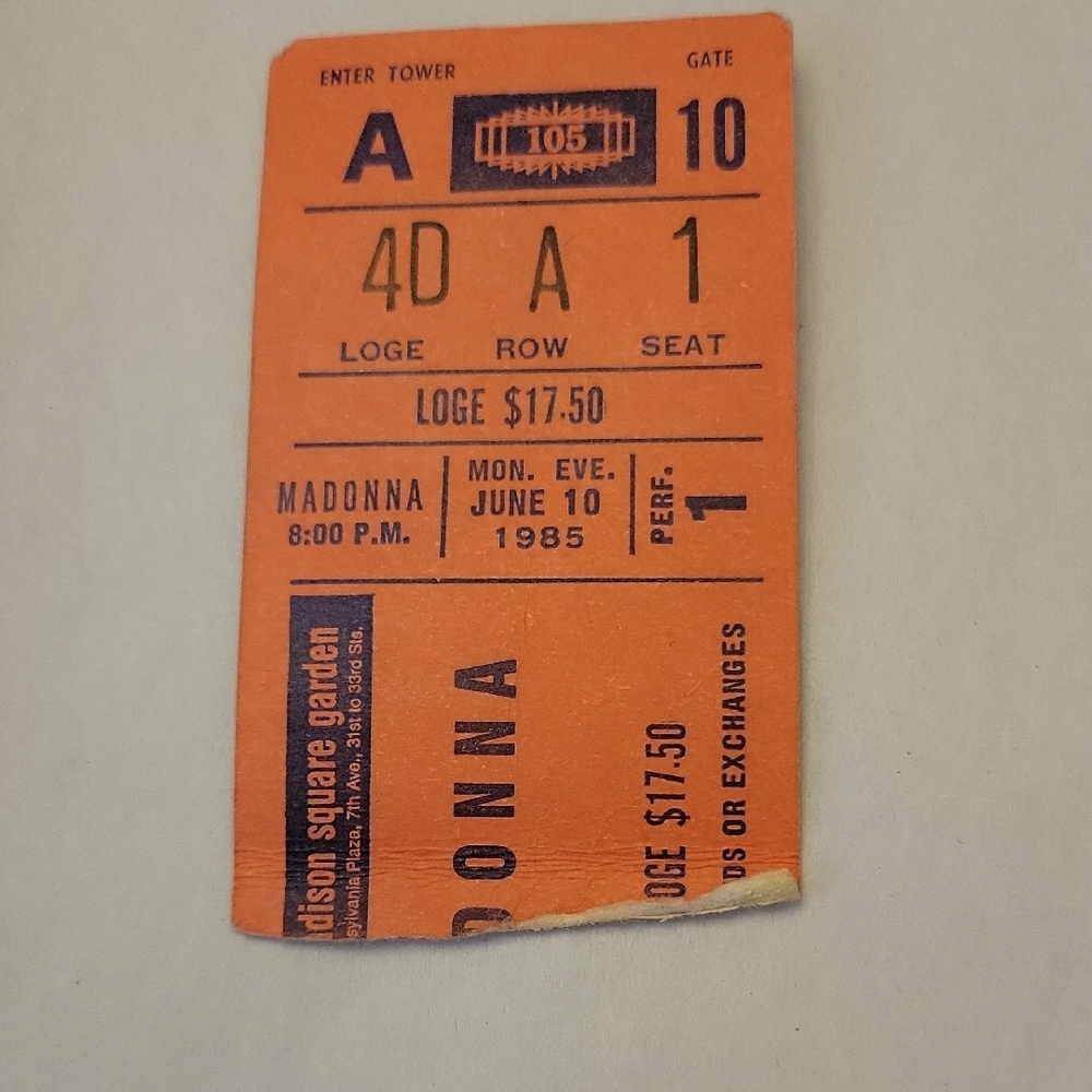 Madonna Concert Ticket - Orange ,1985